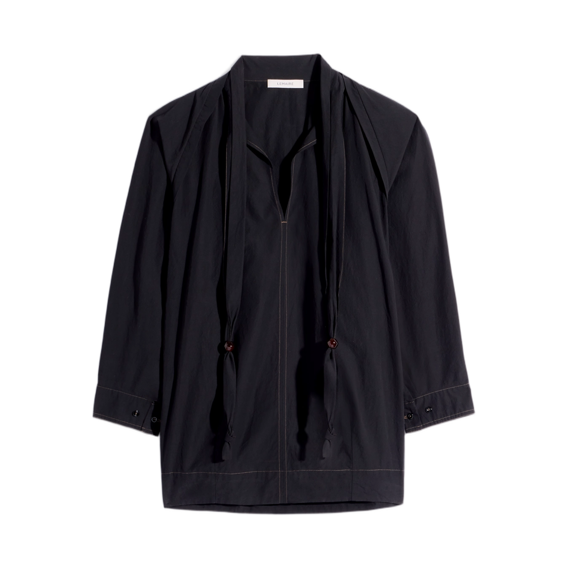 (W) 르메르 블라우스 스카프 크레이프 코튼 블랙((W) Lemaire Blouse with Scarf in Crepe Cotton Black) - 1