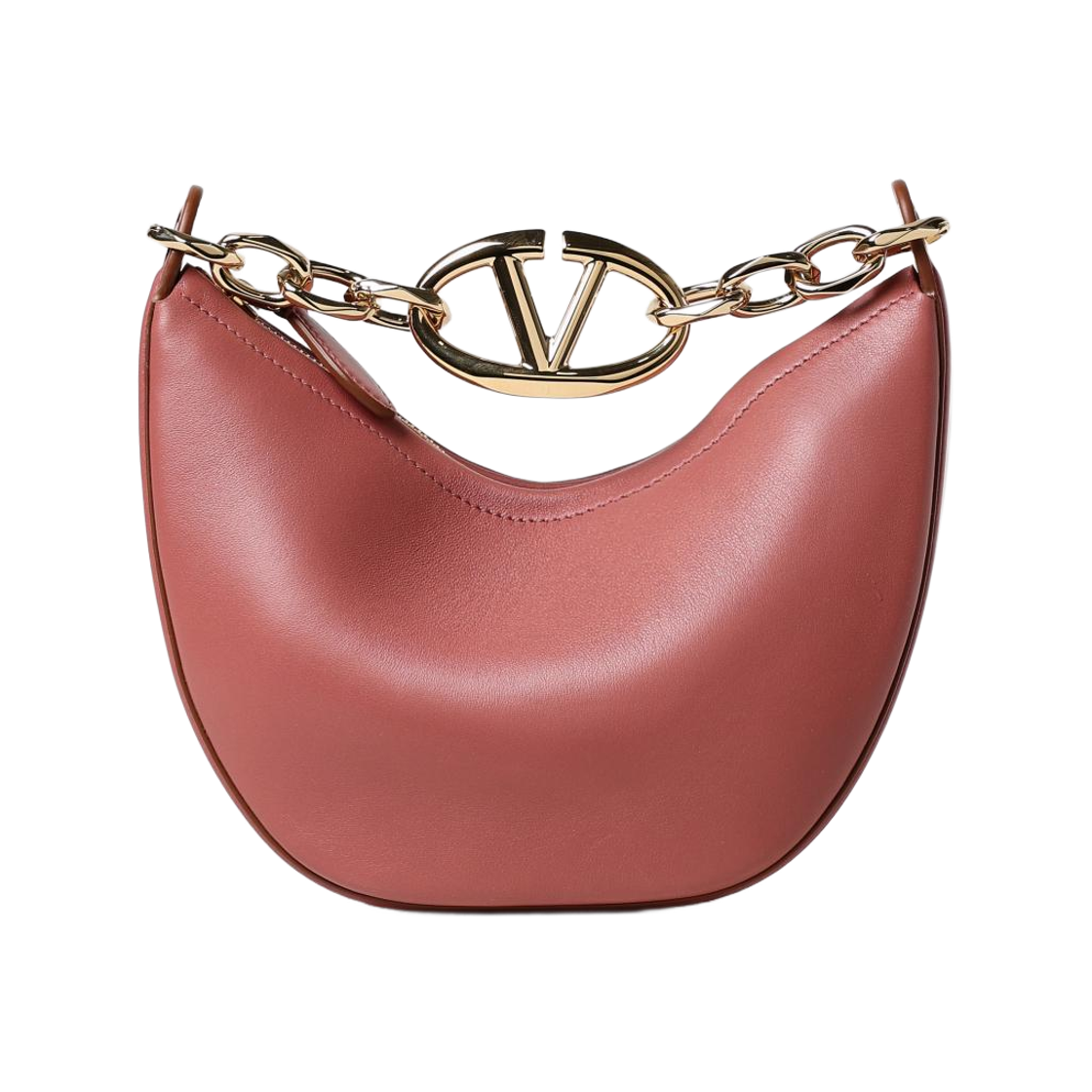 B0N46PHVYAA Valentino Mini Vlogo Moon Hobo Bag Rose Brown