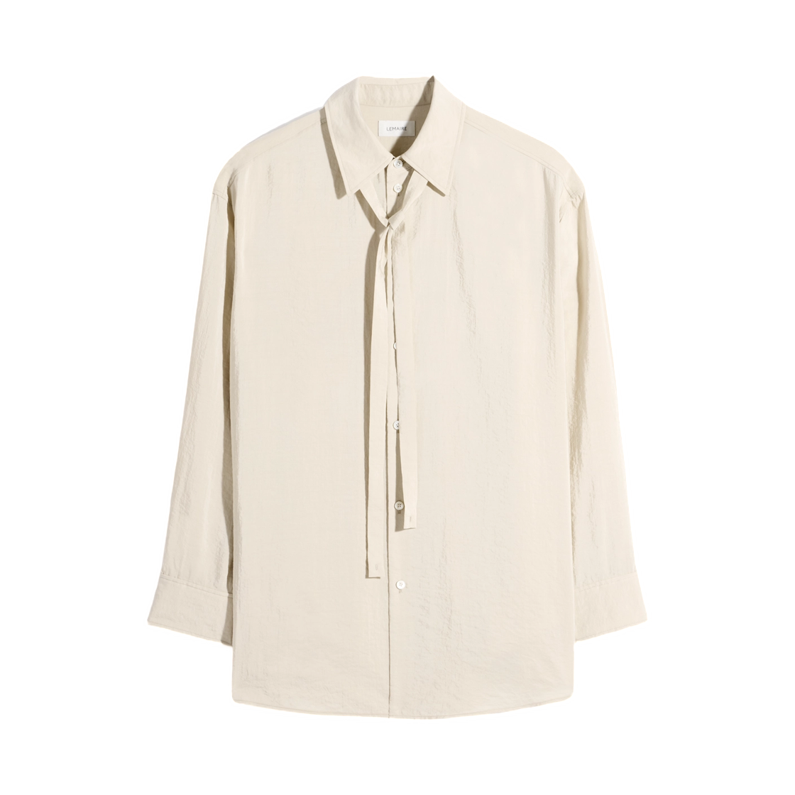 (W) 르메르 롱 셔츠 타이 드라이 실크 오트 밀크((W) Lemaire Long Shirt with Tie in Dry Silk Oat Milk)