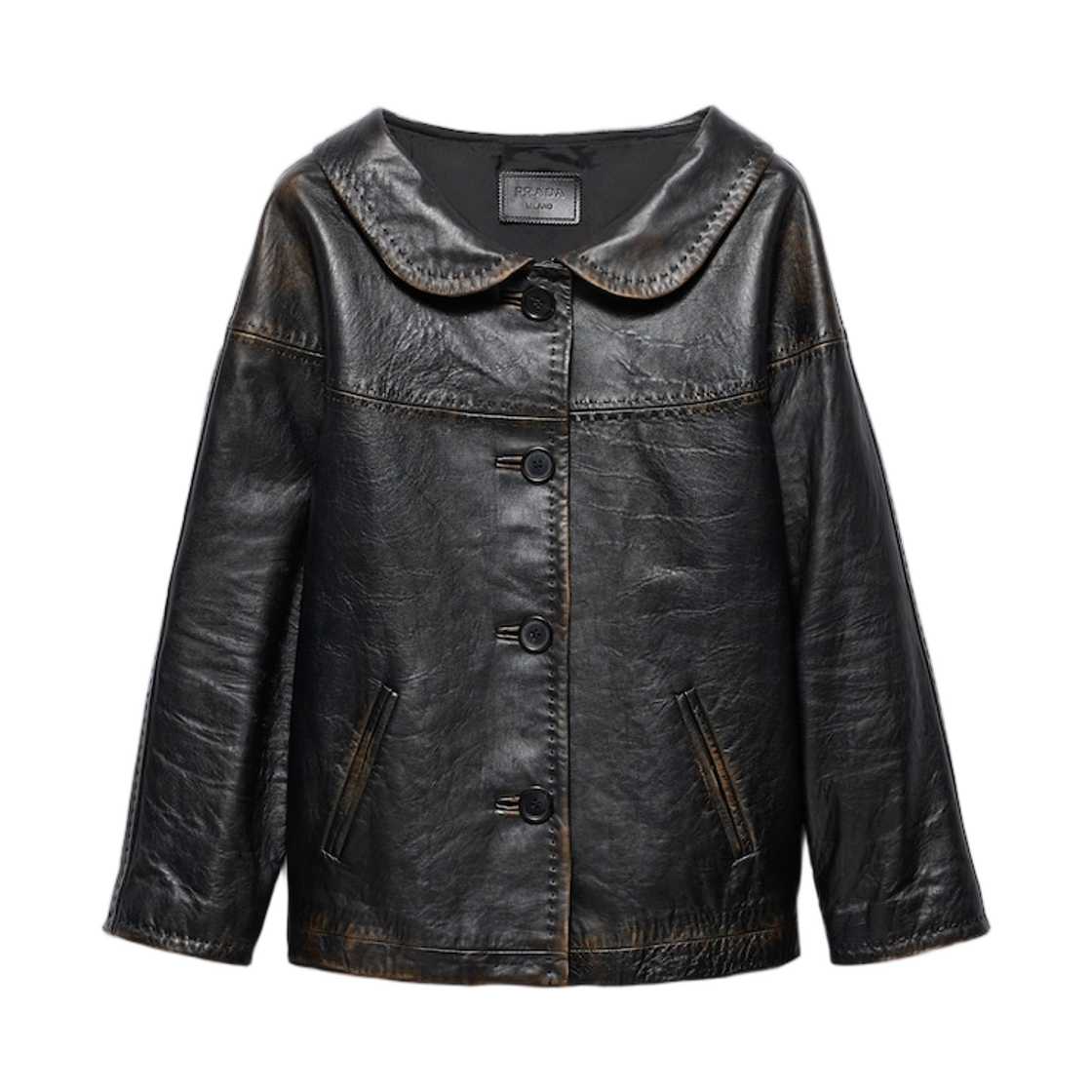 58A276-19QQ-F0002 (W) Prada Antiqued Nappa Leather Jacket Black