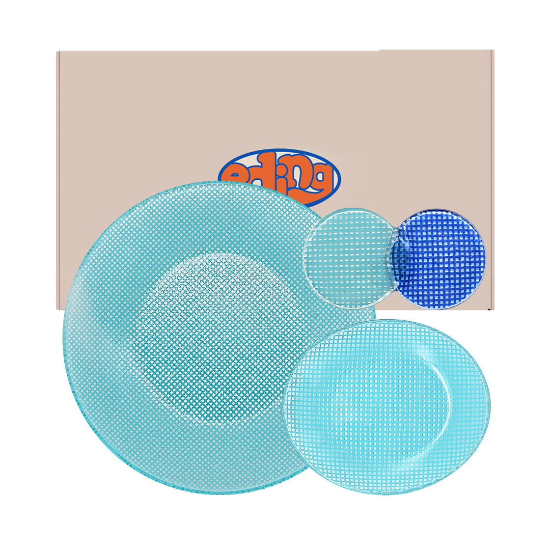 에딩 체키 플레이트  gift B set 터콰이즈(Eding Checky Plate Gift B set Turquoise)