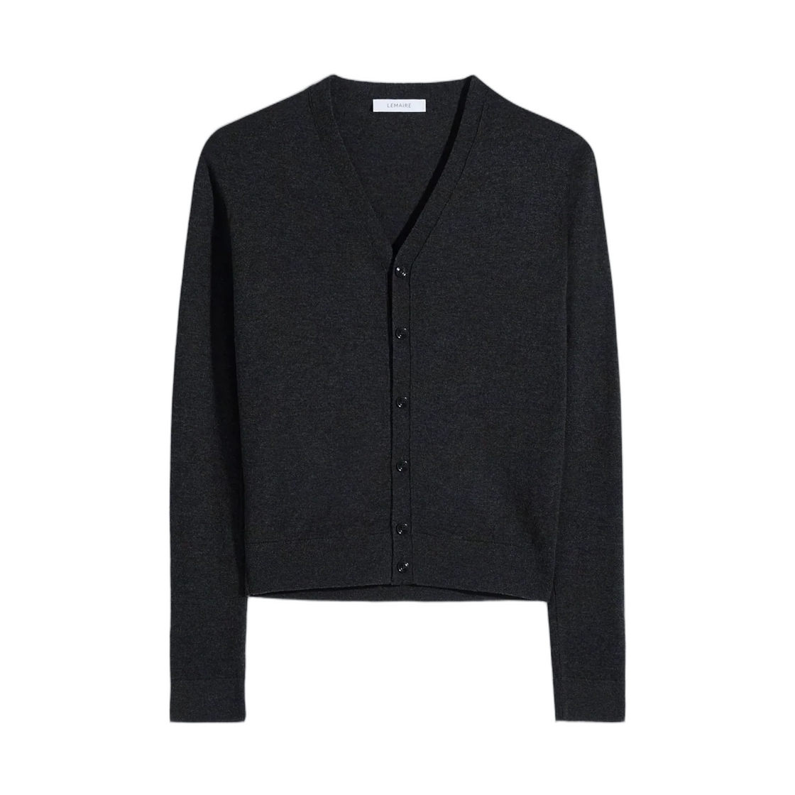 (W) 르메르 브이넥 버튼 가디건 파인 울 앤트러사이트 멜란지((W) Lemaire V-Neck Buttoned Cardigan in Fine Wool Anthracite Melange) - 1
