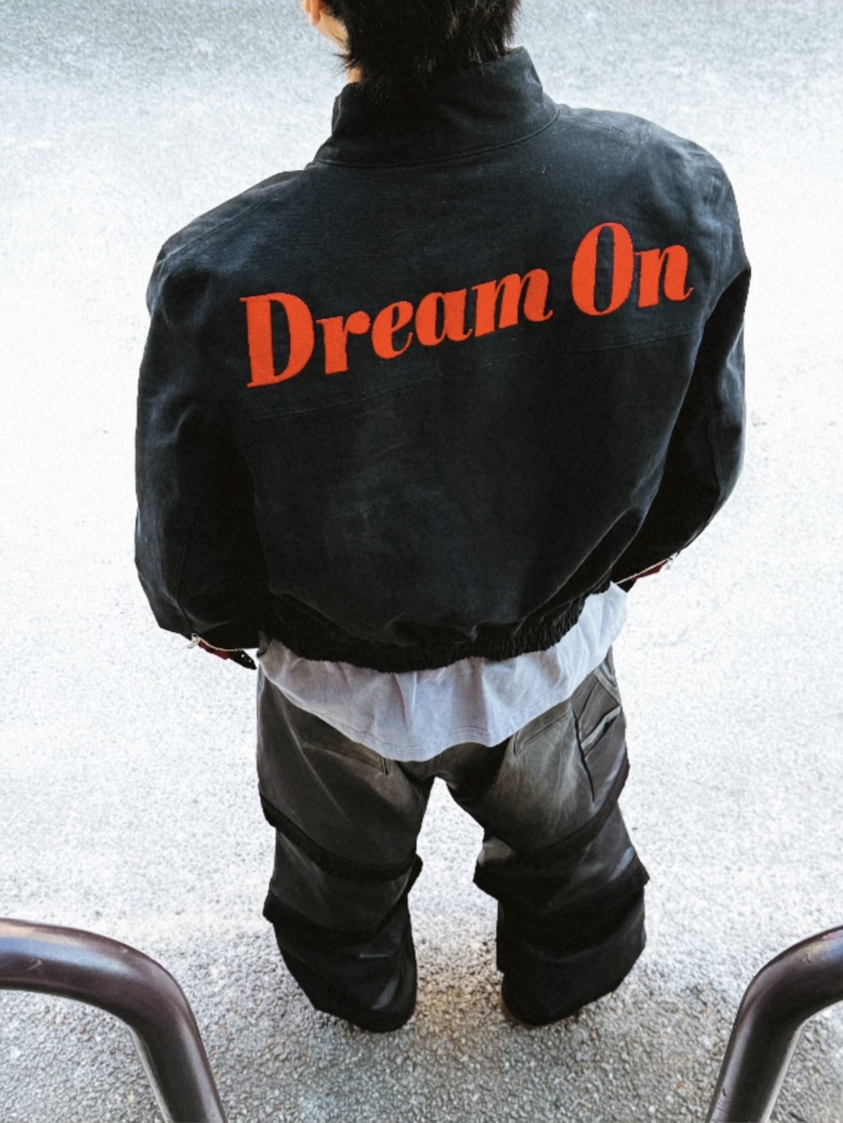 farfromwhat far layered work pants_black, Ray-Ban Balorama Shiny Black Frame Grey Blue Light Filter Lense 착용 스타일 - 1