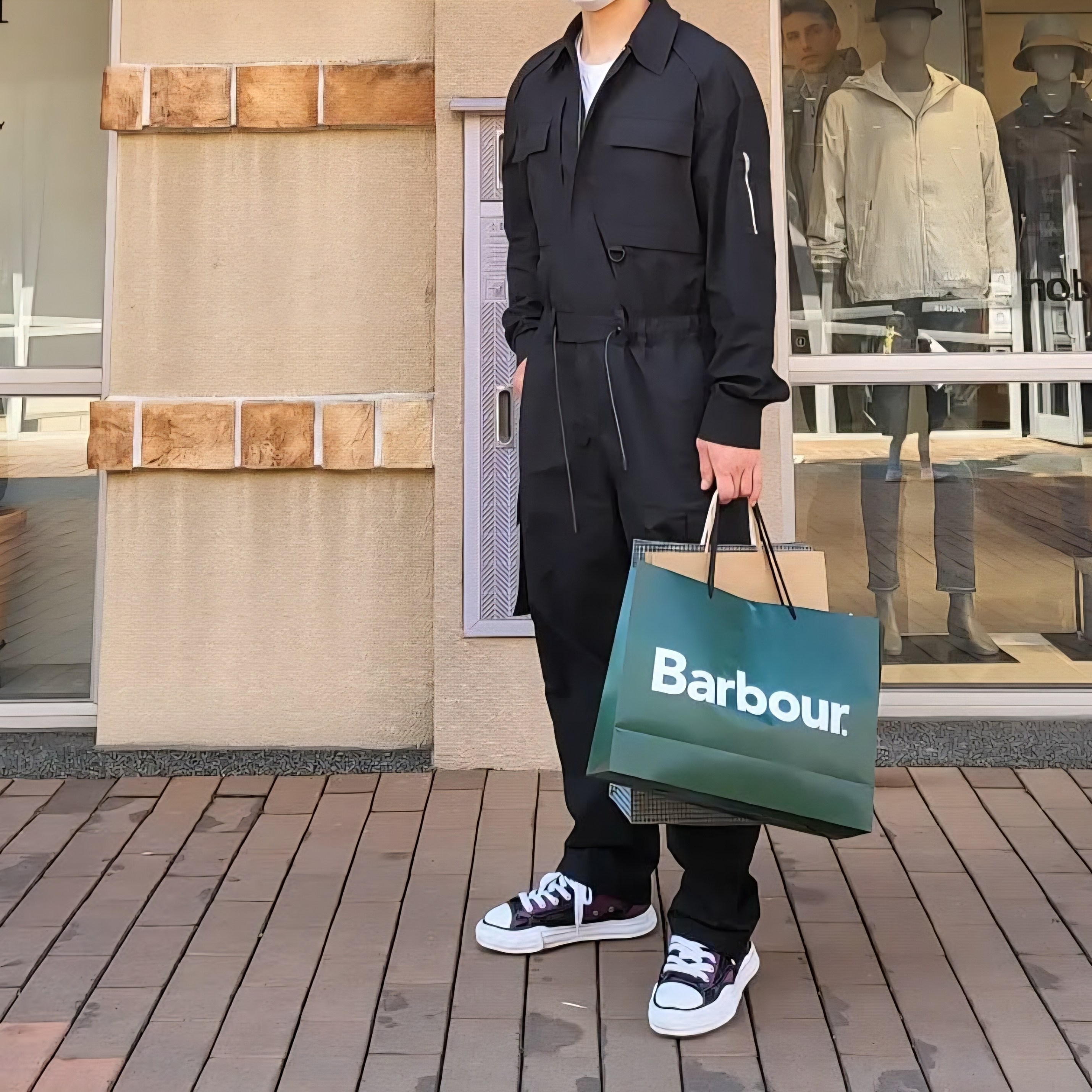 Maison Mihara Yasuhiro Peterson OG Sole Canvas High-top Sneakers Black, Juun.J Jumpsuit Black 착용 스타일