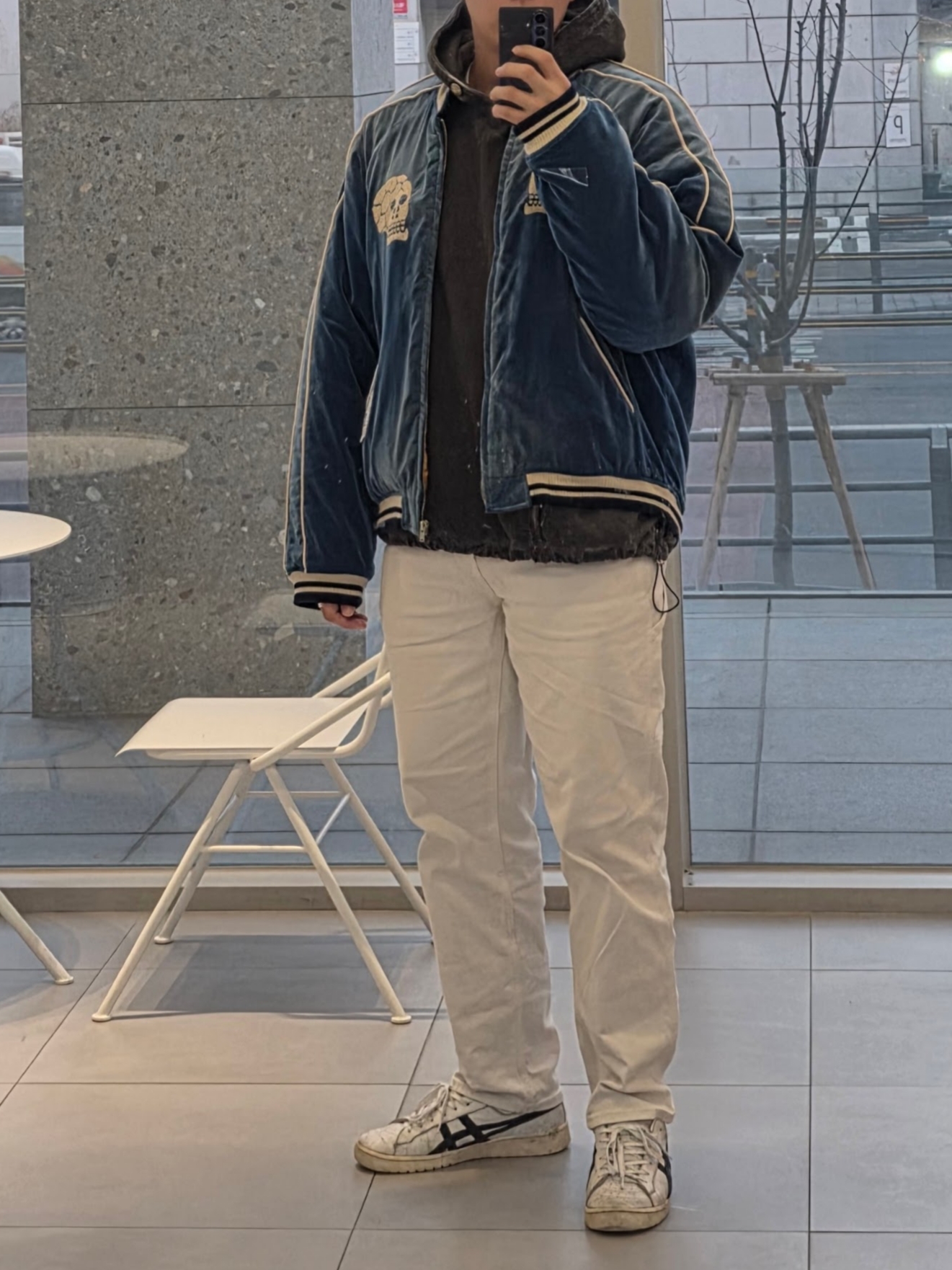 Maison Mihara Yasuhiro Souvenir Jacket Blue 착용 스타일
