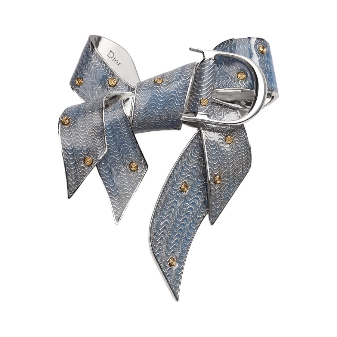 디올 기요세 브로치 피니쉬 브래스 레진 실버 골드 블루(Dior Guilloche Brooch Finish Brass With Resin Silver Gold Blue) - 1