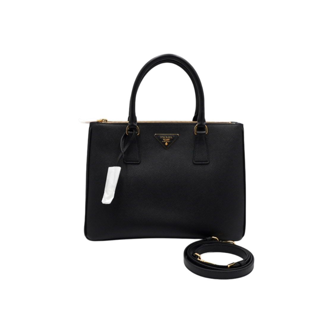 ITUHASE3OVS8 Prada 1BA274 Black Galleria Saffiano Lux Double-Zip Tote & Shoulder Bag with Gold Logo