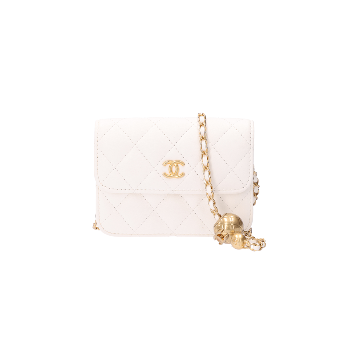 샤넬 AP1628 골든볼 체인 미니백 램스킨 화이트 금장(Chanel AP1628 Golden Ball Chain Mini Bag in White Lambskin with Gold Hardware) - 1