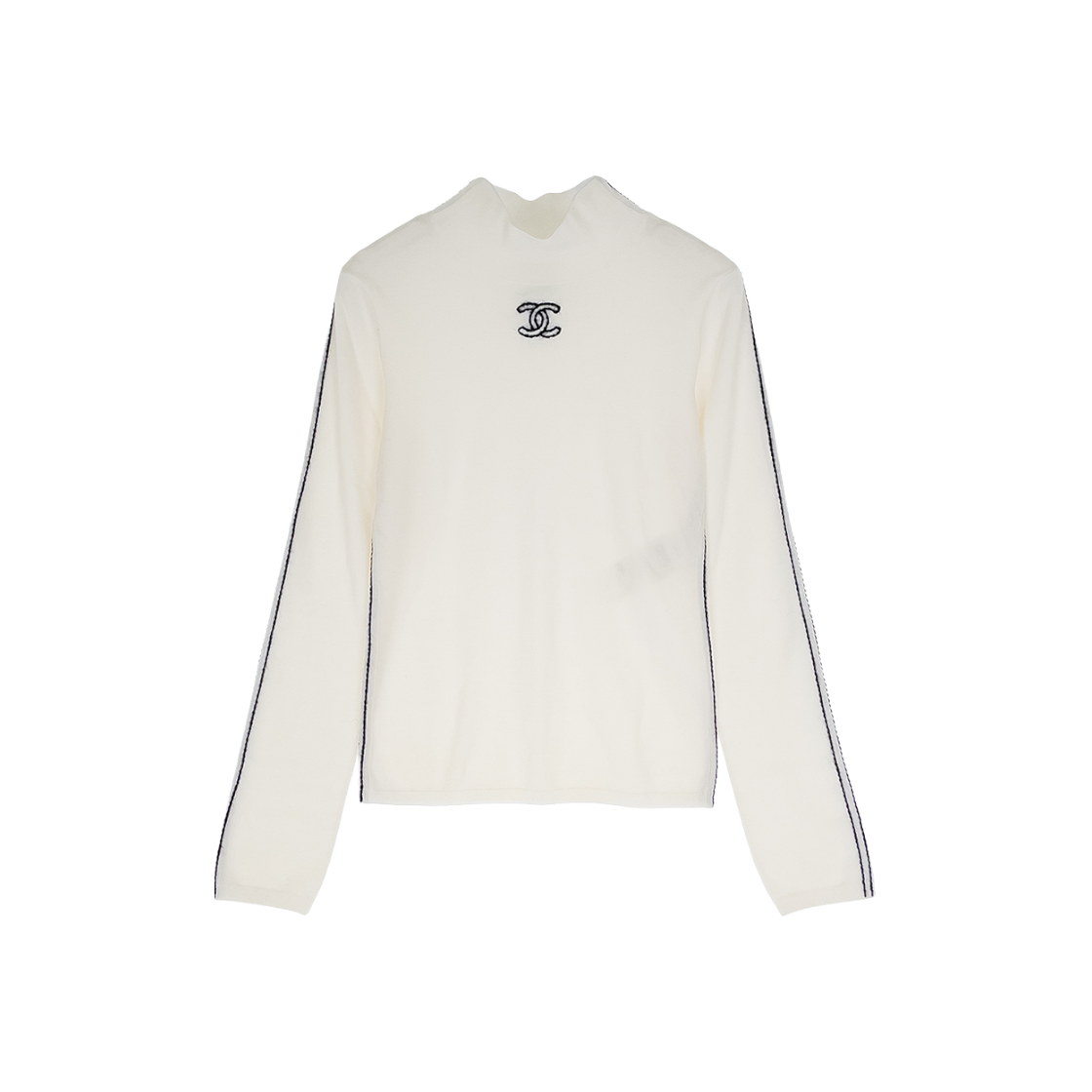 샤넬 25N 코코네쥬 모크넥 풀오버 38 화이트/블랙(6ET0002)(Chanel 25N Coco Neige Mock Neck Pullover 38 White/Black (6ET0002)) - 1