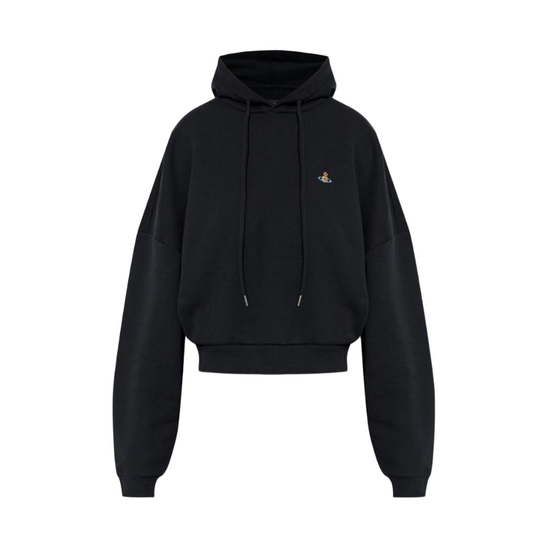 1I01001A-J00AS-N401 (W) Vivienne Westwood Logo Embroidered Cropped Hoodie Black