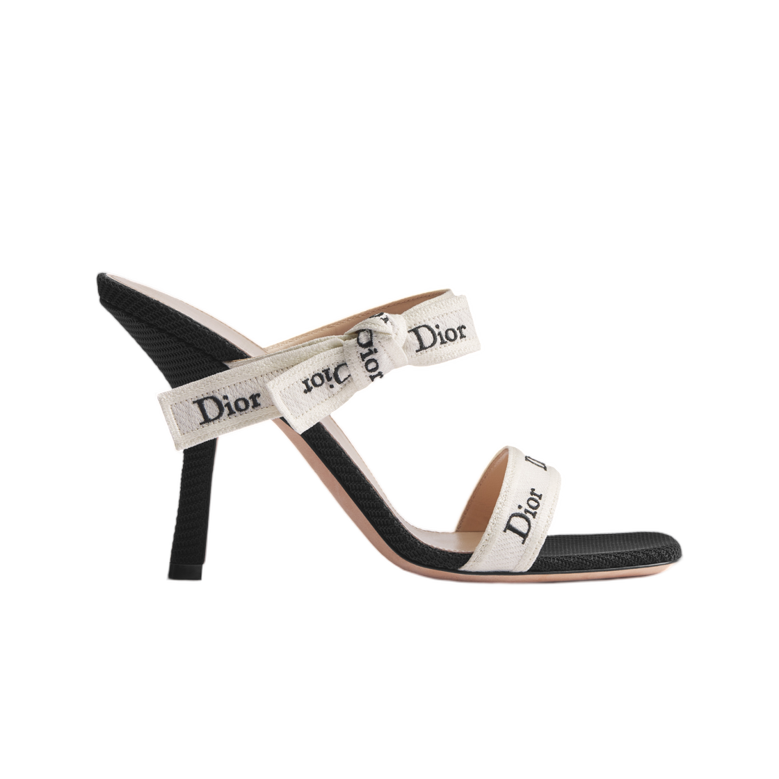 KDO538NVA-S900 (W) Dior J’Adior Strap Heel Sandal Embroidered Cotton Black