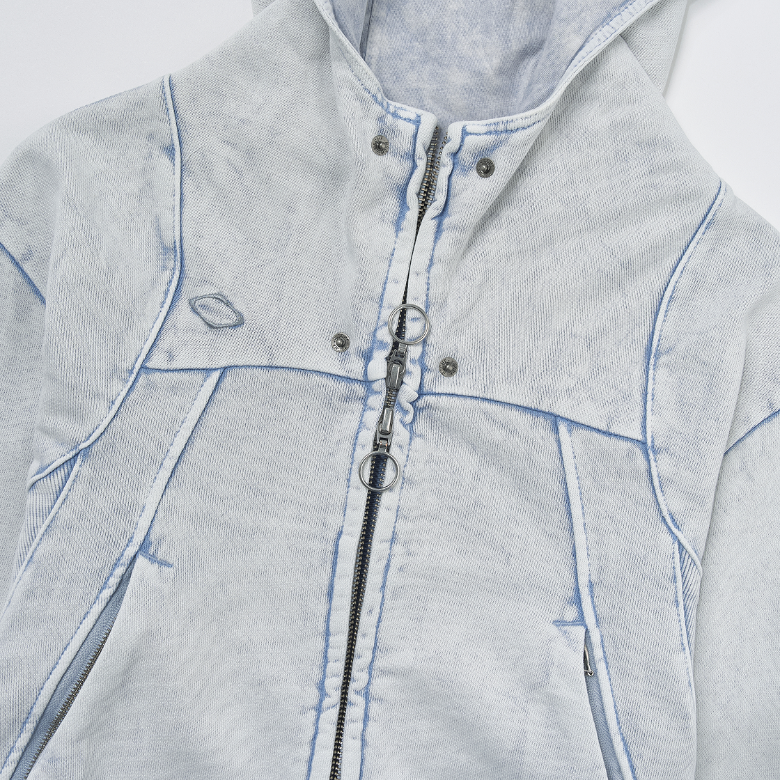 (W) 미스치프 롬버스 펀칭 후드 집업 블리치드 라이트 블루((W) Mischief Rhombus Punching Hoodie Zip Up Bleached Light Blue) - 3