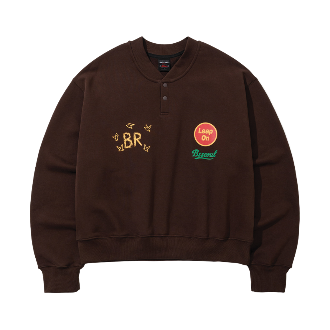 BSR2526FWBD081 Bsrabbit Br Snap Henry Neck Sweatshirt Brown