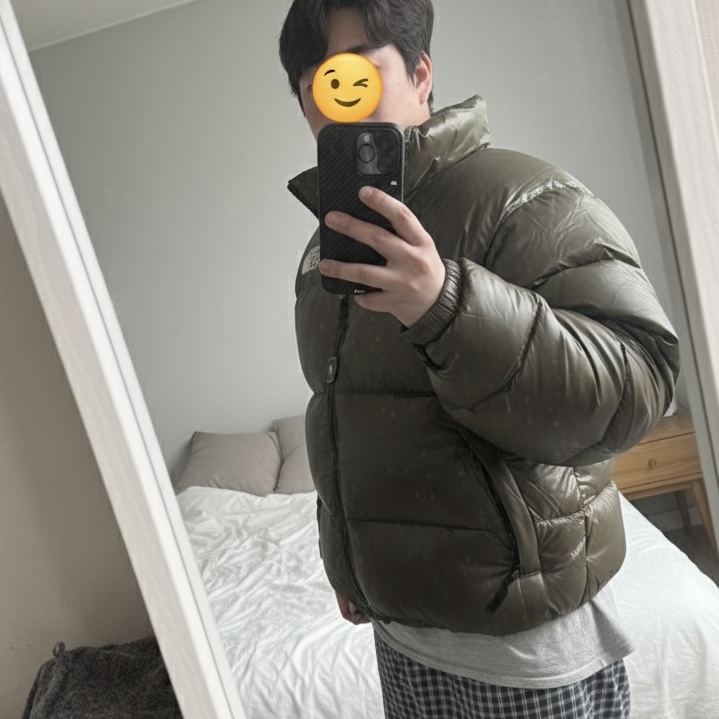The North Face 1996 Retro Nuptse Down Jacket TNF New Taupe Green Shine 착용 스타일