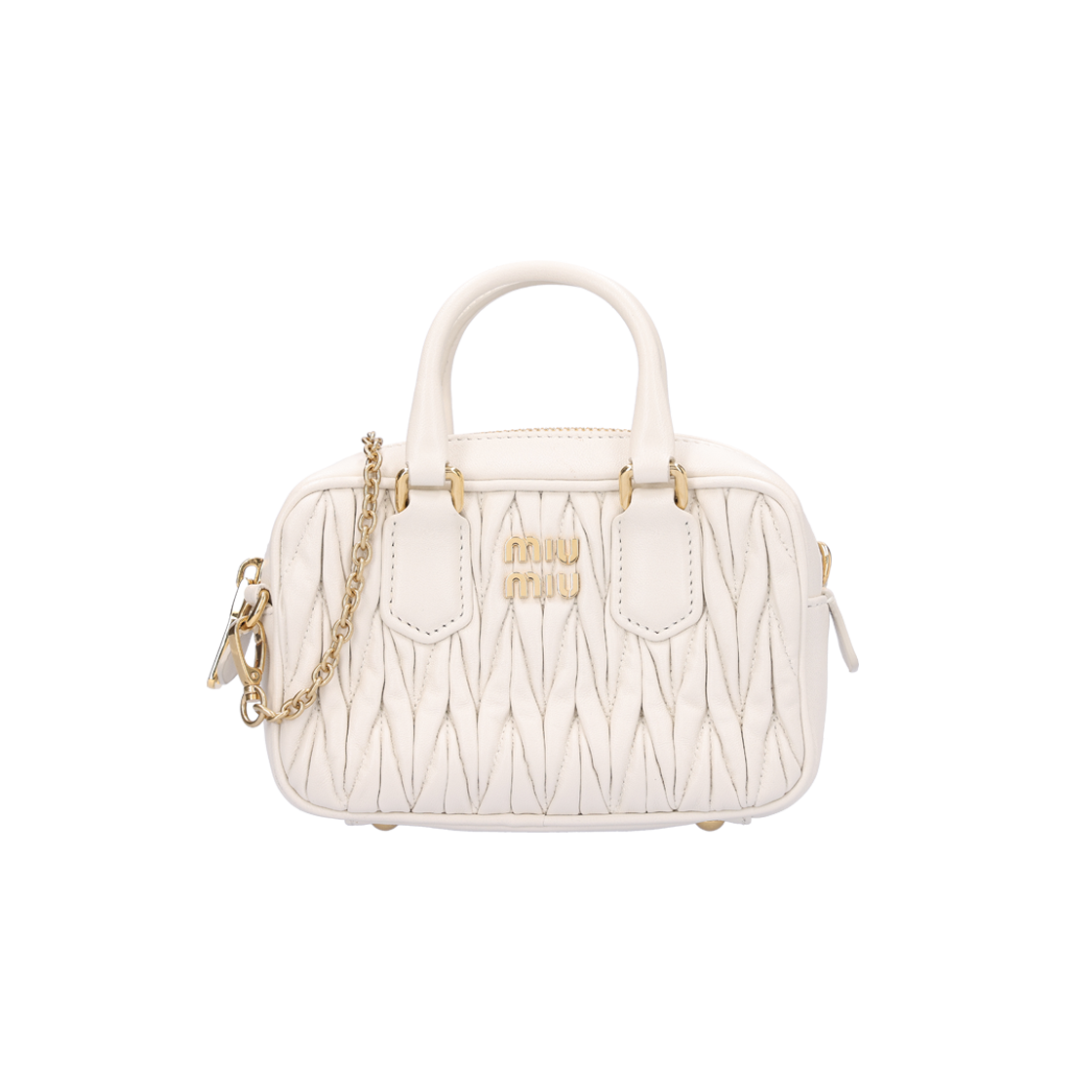 ITE38B7IPHJH Miu Miu Matelasse Mini Top Handle Bag in White Leather