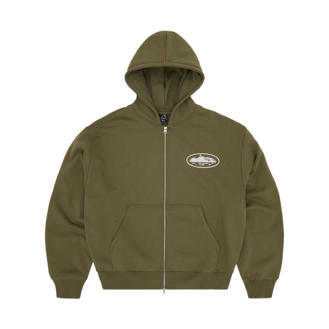 코르테이즈 아일랜드 퍼프 프린트 집 후드 올리브(Corteiz Island Puff Print Zip Hoodie Olive) - 1