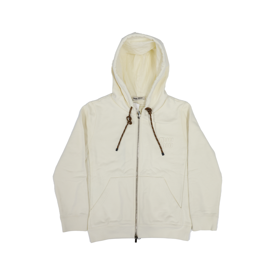 IT9HWNK4JR6D Miu Miu MJL024 Cotton Logo Fleece Zip-Up Hoodie - Cream