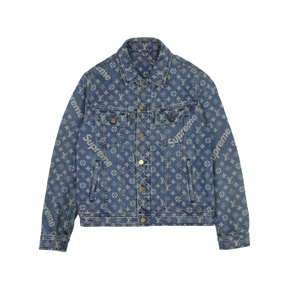 ITP5QACMN26Q Louis Vuitton x Supreme Jacquard Denim Trucker Jacket - Blue