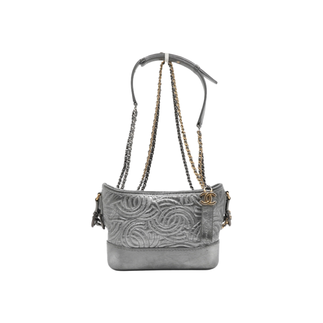 샤넬 A91810 실버 CC 멀티 패턴 레더 가브리엘 스몰 호보 금장체인 숄더백 겸 크로스백aa60644(Chanel A91810 Silver CC Multi-Pattern Leather Gabrielle Small Hobo Bag with Gold Chain)