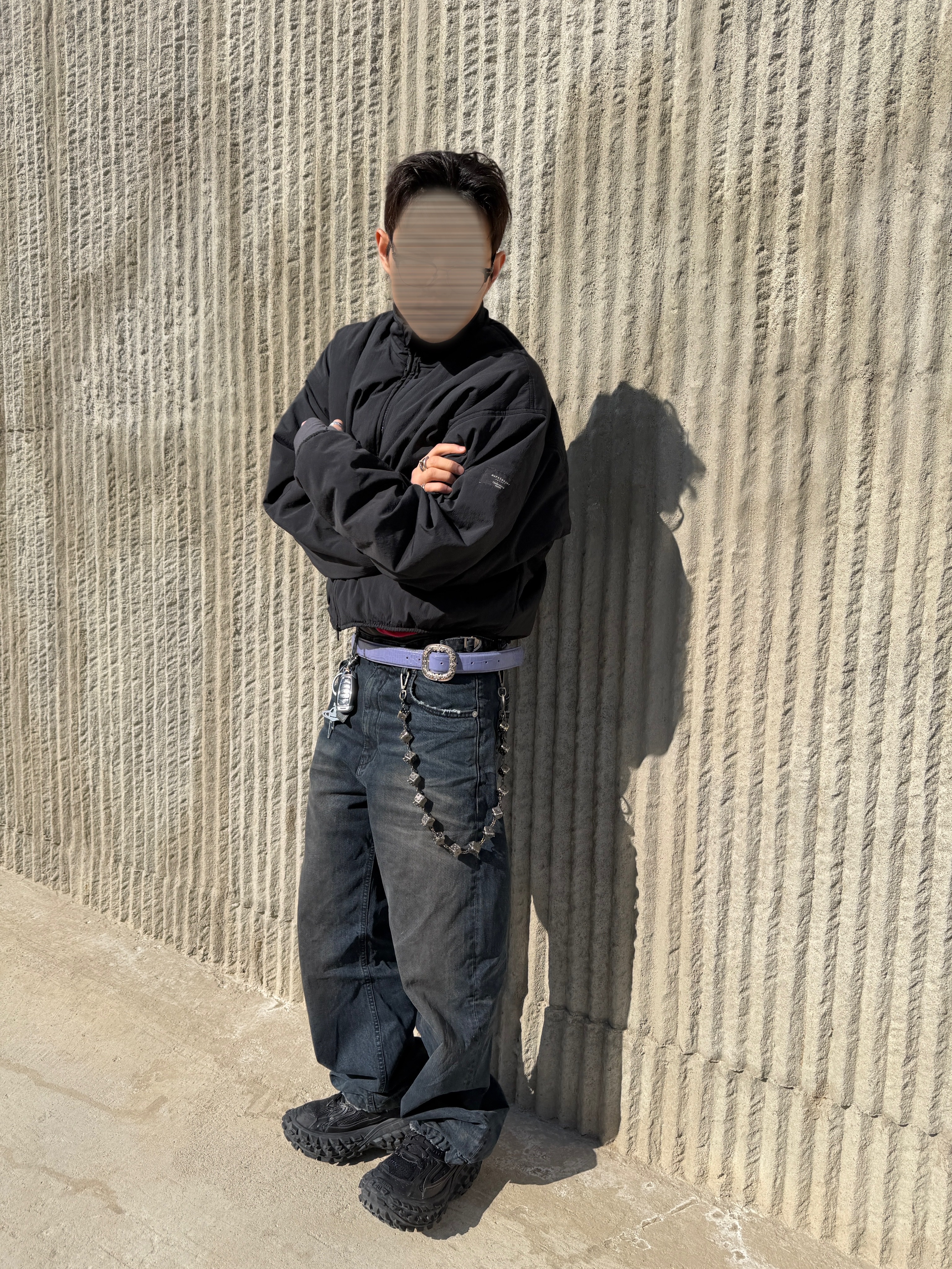Nonnod Zen Dirty Oil Washed Denim Pants, Undermycar A Palace Entwined with Grapevines Buckle Alligator Effec Leather Belt Alligator Lavender - 25SS 착용 스타일 - 2