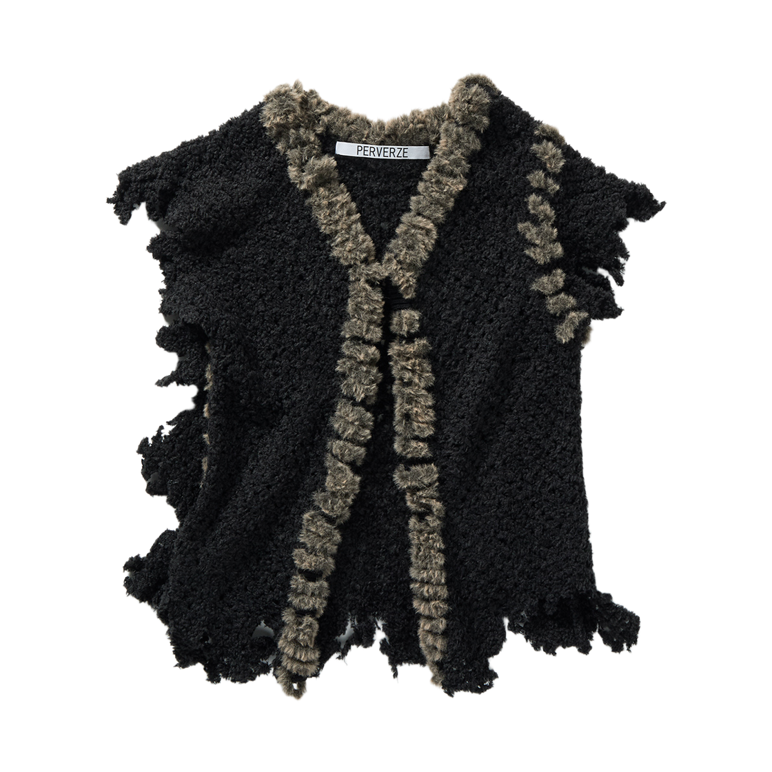 - (W) Perverze Fluffy Trim Mesh Knit Cardigan Black