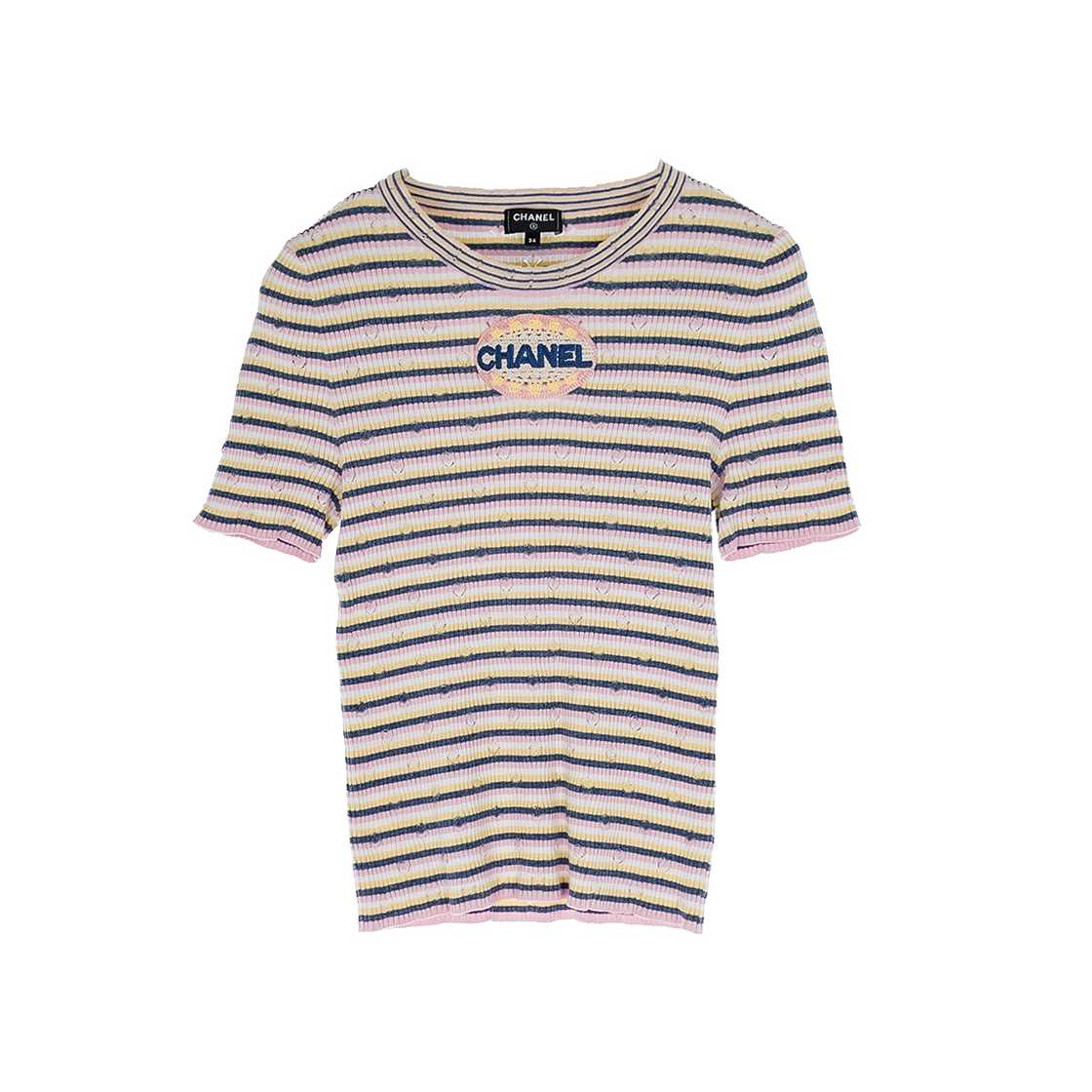 샤넬 25P 스트라이프 숏슬리브 탑 34 화이트/멀티컬러(6ET0050)(Chanel 25P Striped Short Sleeve Top 34 White/Multi-Color (6ET0050)) - 1