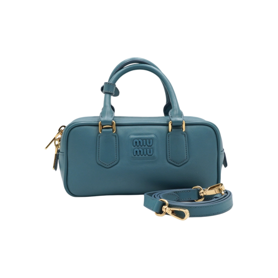 미우미우 5BB142 블루 레더 아르카디 레귤러 토트백 겸 숄더백aa60472(Miu Miu 5BB142 Blue Leather Arcadia Regular Tote and Shoulder Bag)