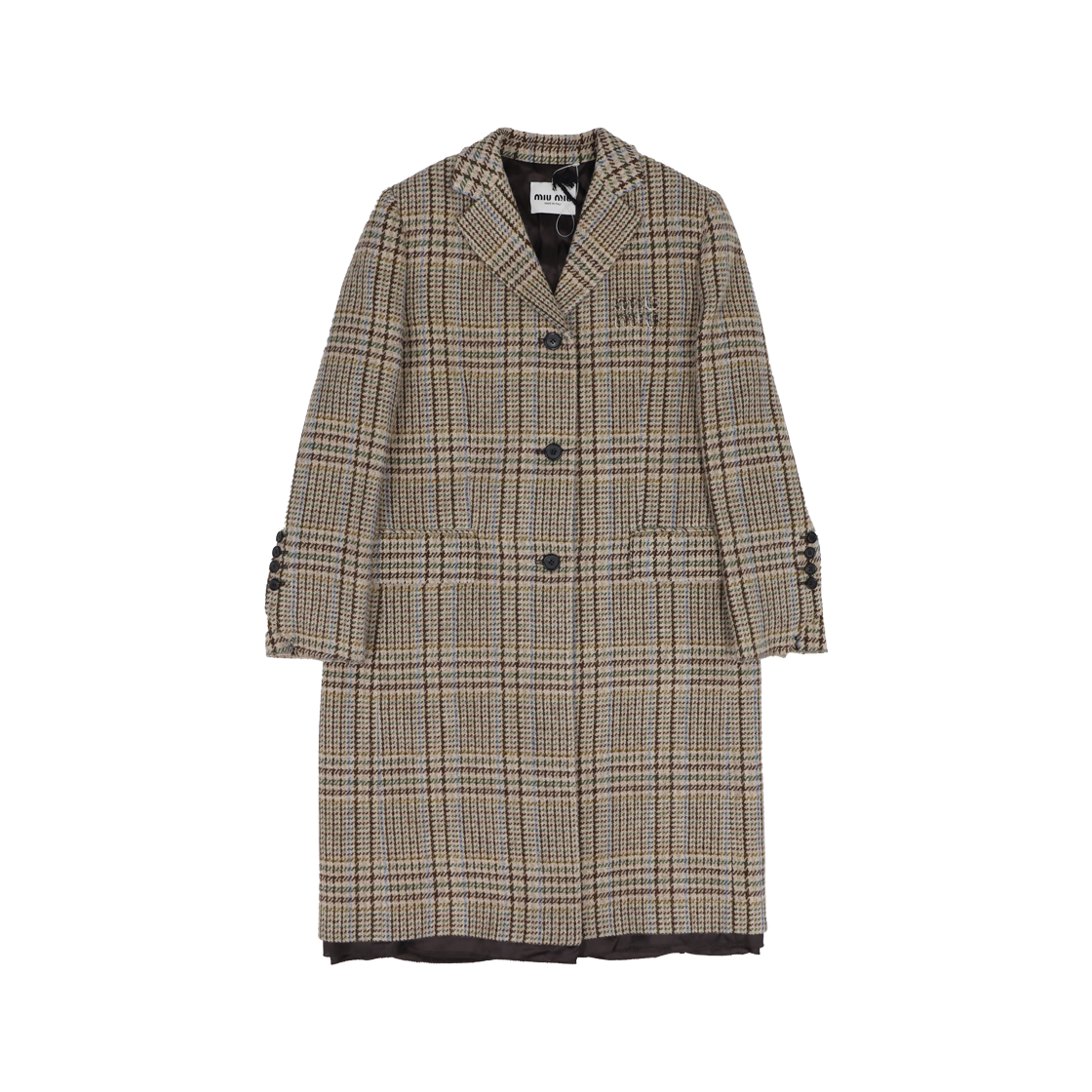 ITEWNP9MA2R4 Miu Miu MS1925 Logo Plaid Check Coat in Cocoa Wool