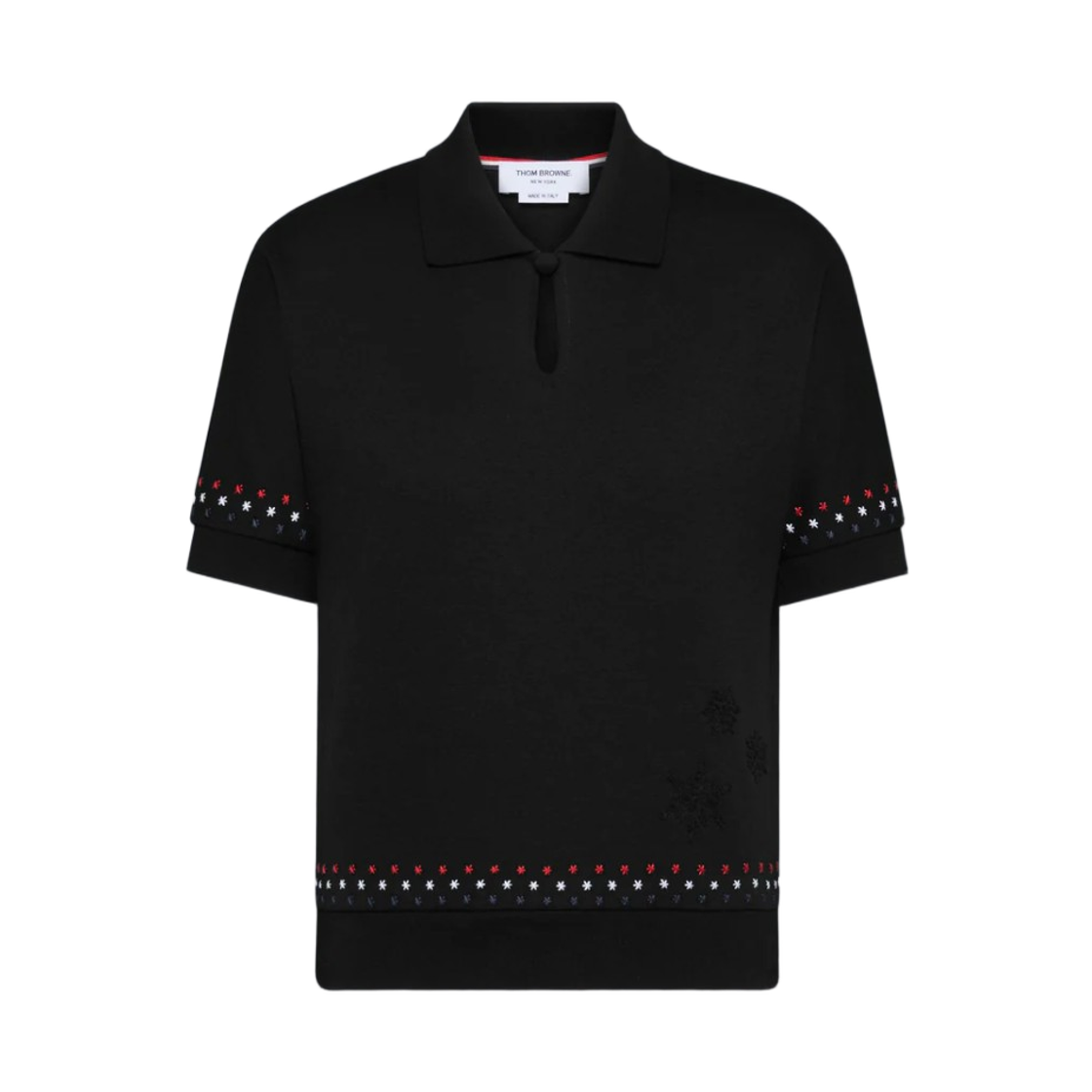 FJP118E-J0055-001 (W) Thom Browne Cotton Milano Stars Snowflake Embroidery Polo Black