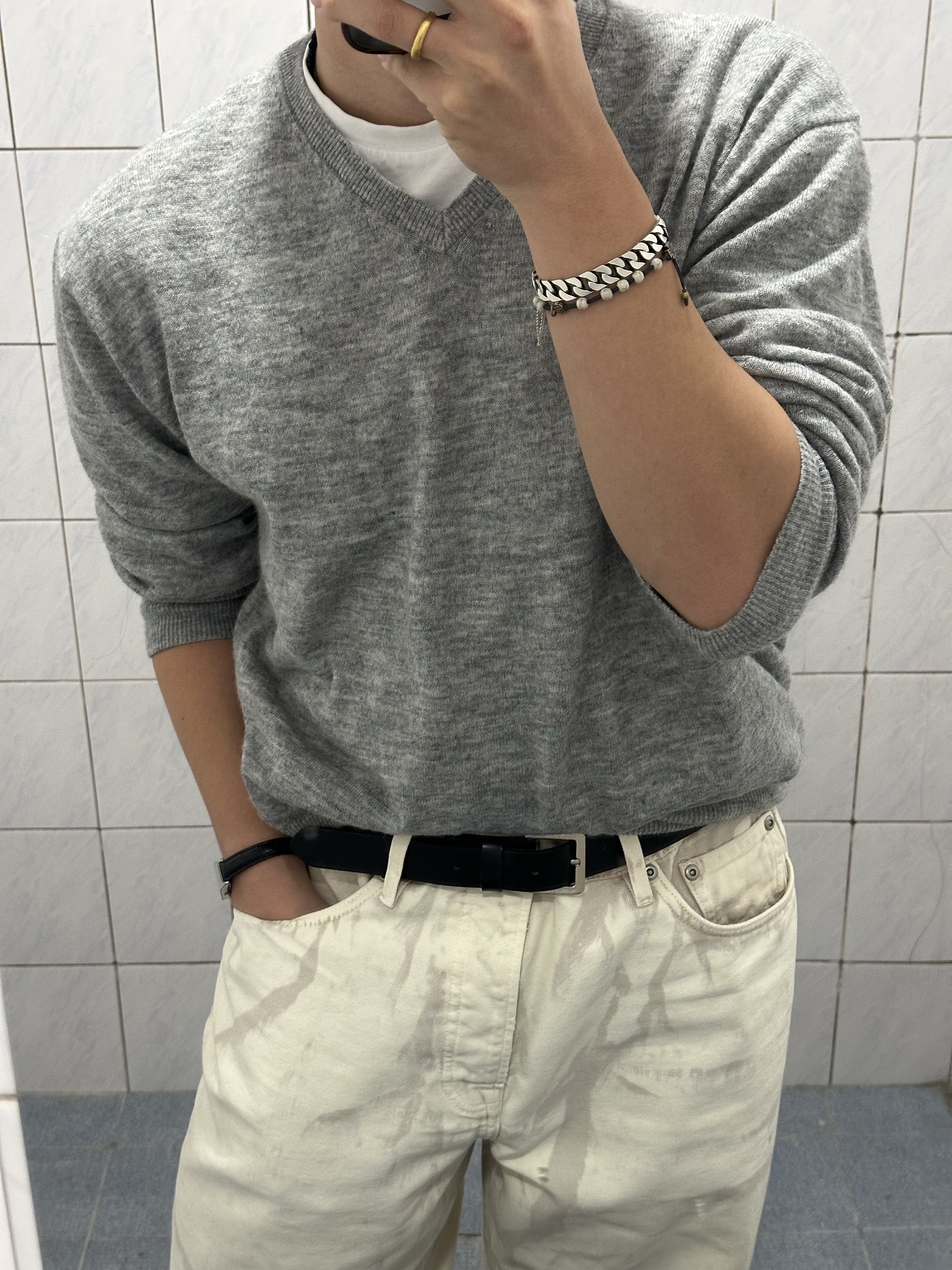Casio LTP-V007L-7B1, Stussy Distressed Canvas Big OL' Jeans Khaki 착용 스타일