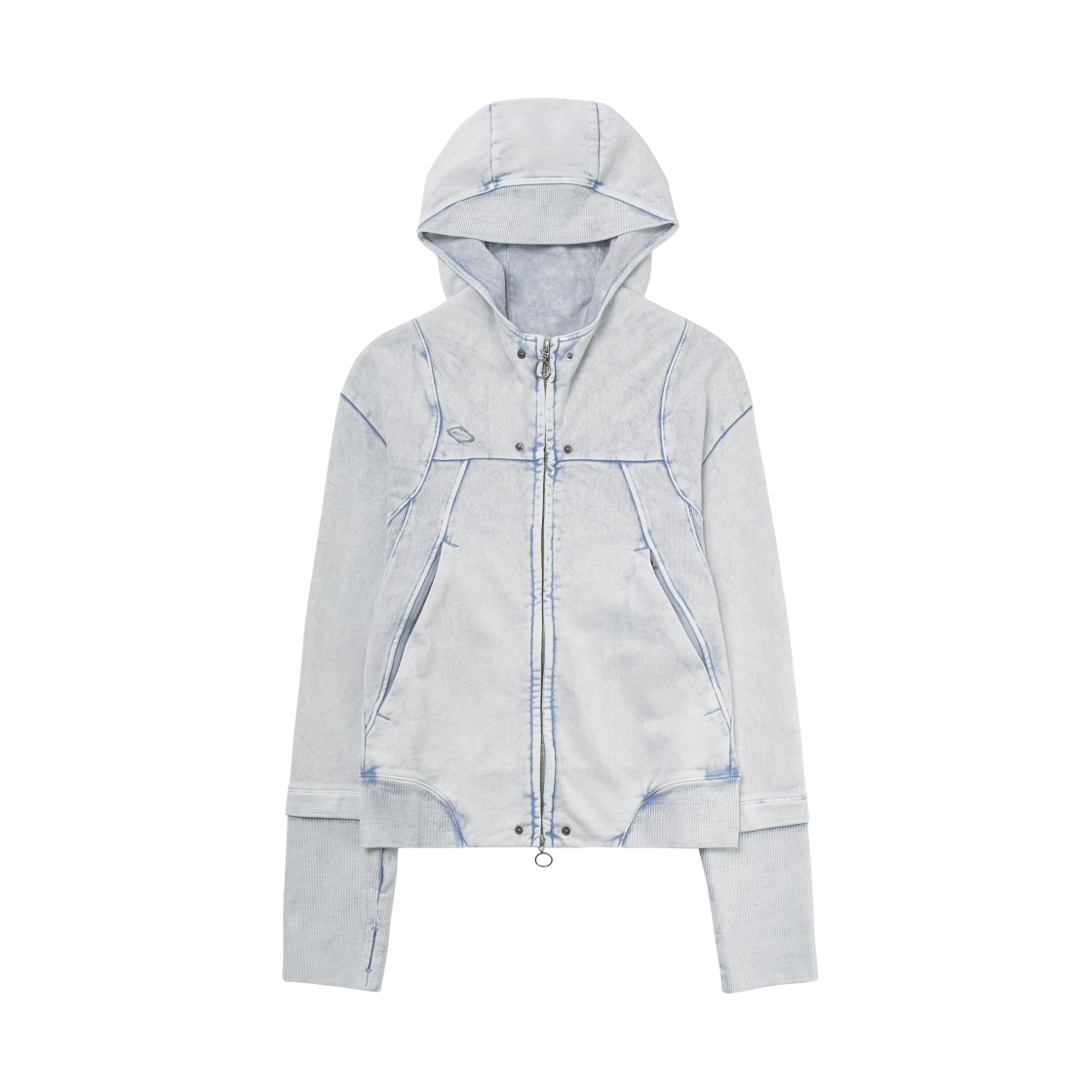 (W) 미스치프 롬버스 펀칭 후드 집업 블리치드 라이트 블루((W) Mischief Rhombus Punching Hoodie Zip Up Bleached Light Blue)