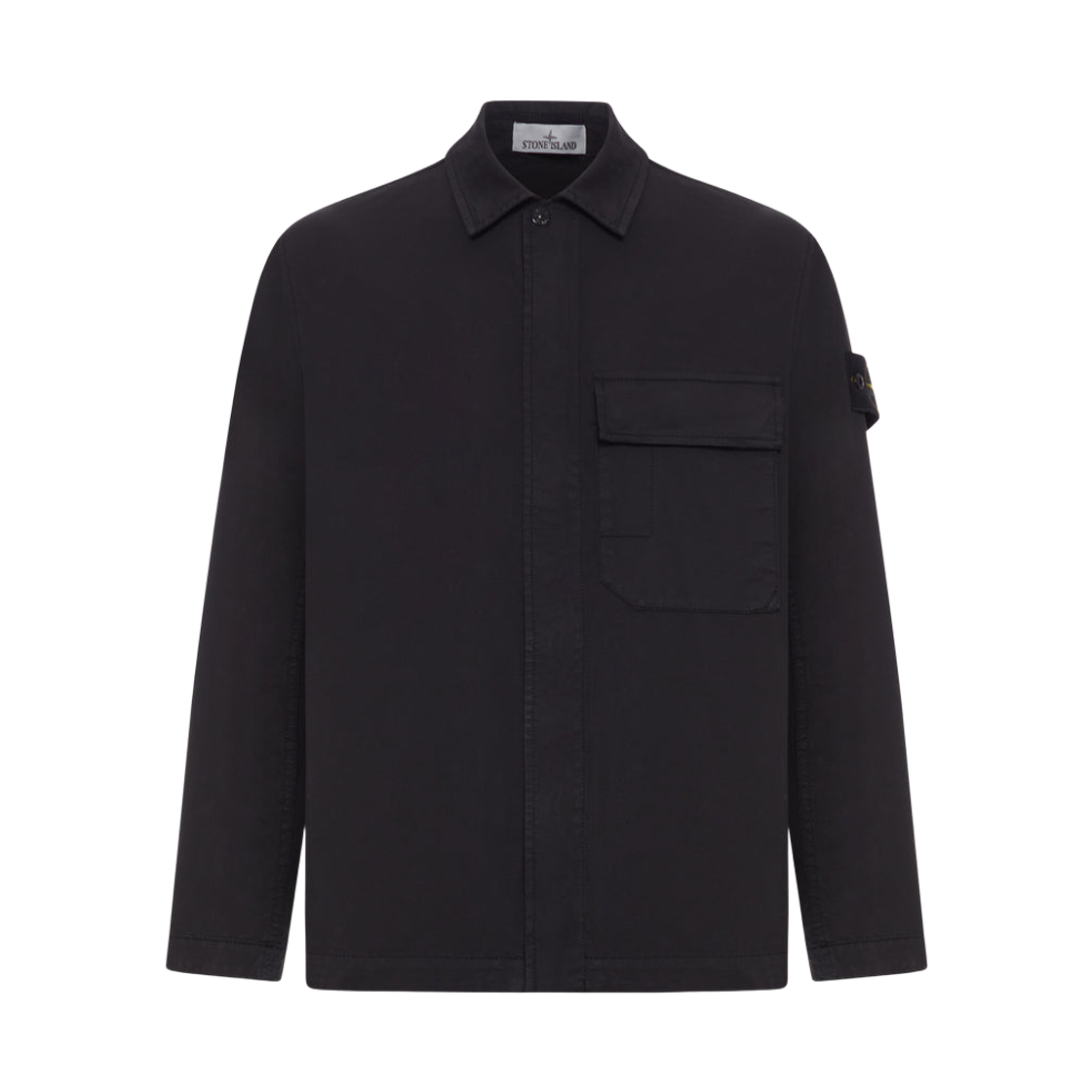 스톤 아일랜드 1200013 스트레치 오가닉 코튼 트윌 레귤러핏 컨실드 집 오버셔츠 블랙 - 26SS