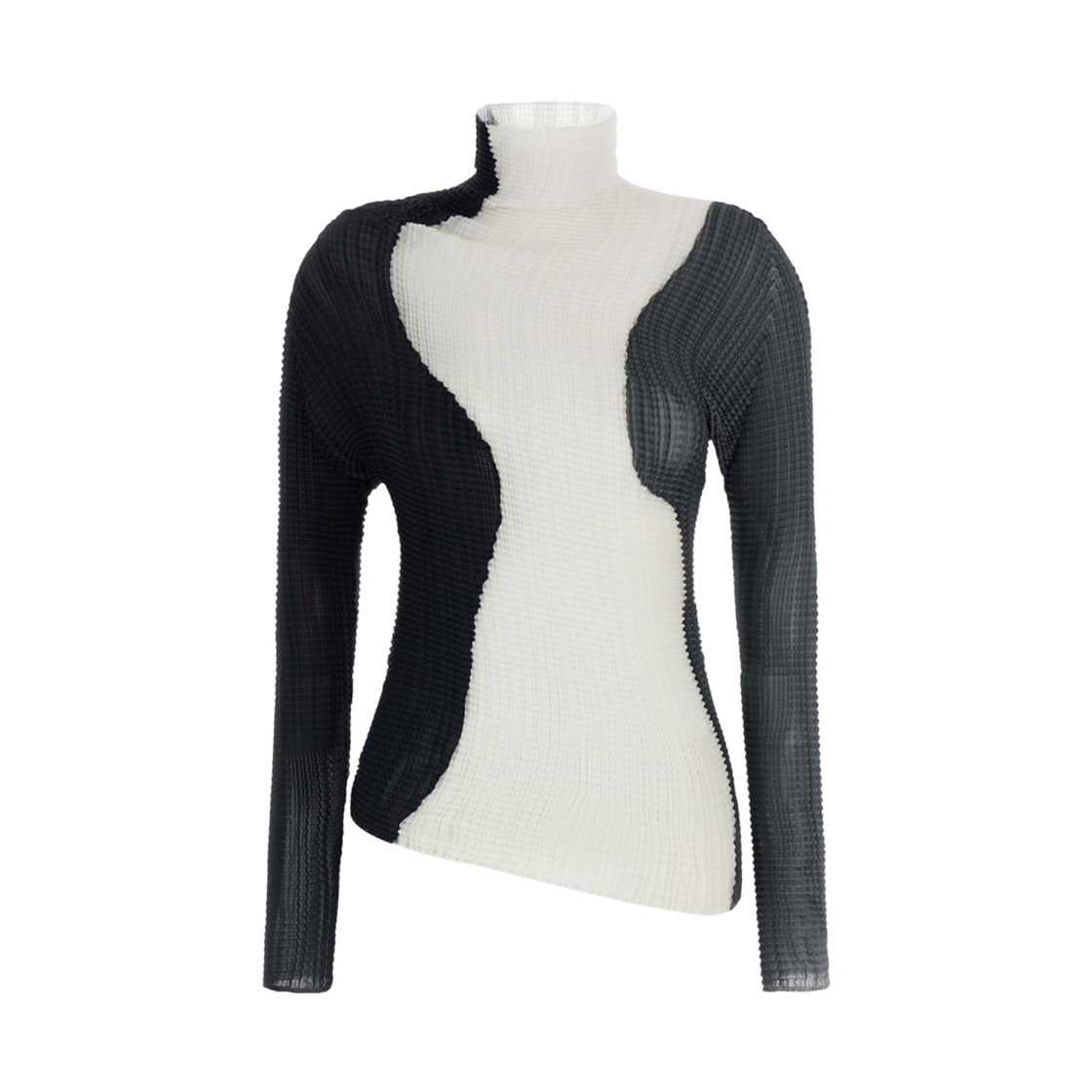 IM58-FJ187-18 (W) Pleats Please Issey Miyake Abstract Tint Pleats Color Block Blouse White Black
