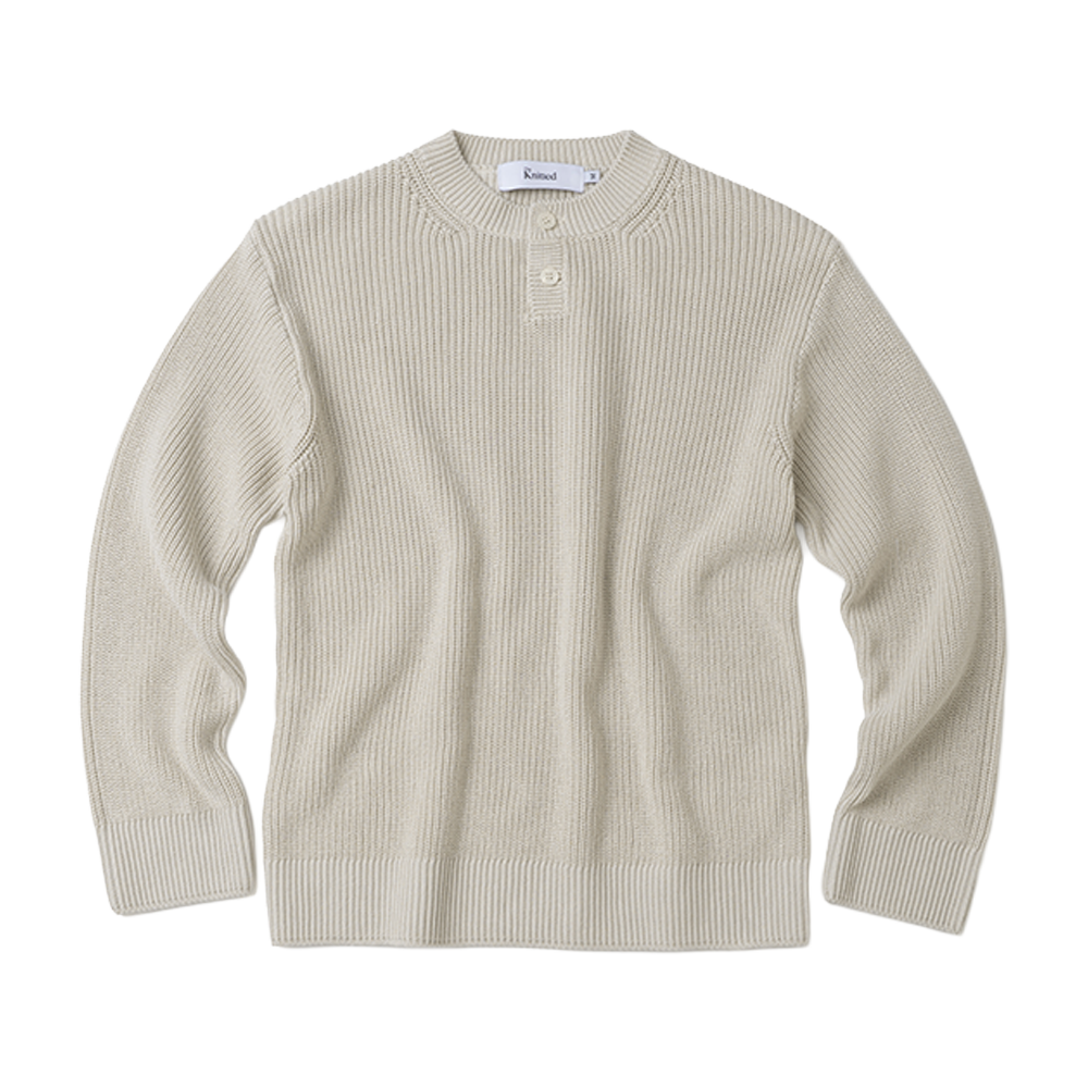 니티드 코튼 헨리넥 와플 니트 스위스(Knitted Cotton Henley Neck Waffle Knit Swiss)