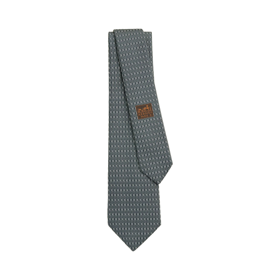 H339239T01 Hermes Unzip Tie Anthracite Gris Blanc