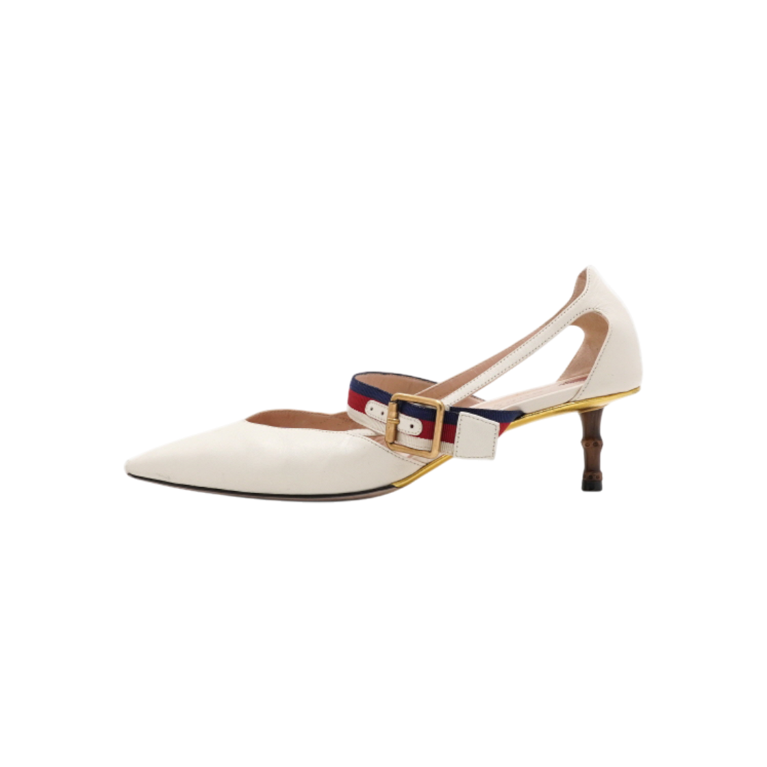 구찌 460114 화이트 실비 스트랩 여성 펌프스 힐 구두aa60408(Gucci White Sylvie Strap Women's Pumps) - 1