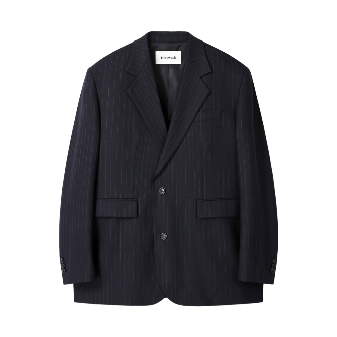 토니웩 스트라이프 울 릴렉스드 테일러드 자켓 네이비 핀스트라이프(Tonywack Striped Wool Relaxed Tailored Jacket Navy Pinstripe)