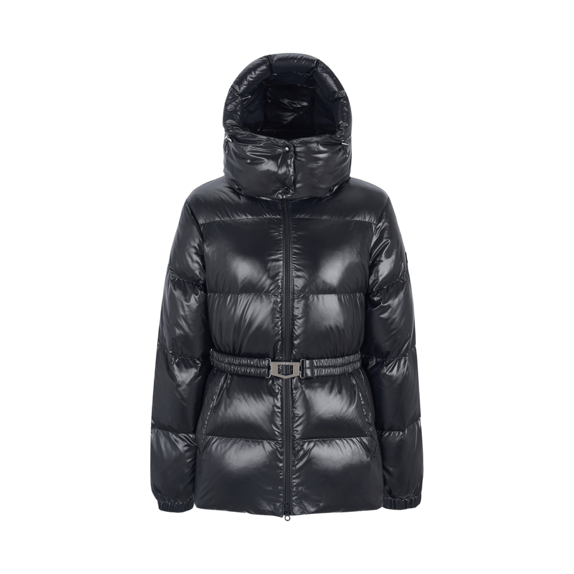 (W) 듀베티카 알로로 글로시 벨티드 미디 다운 자켓 블랙((W) Duvetica Alolorete Glossy Belted Midi Down Jacket Black)
