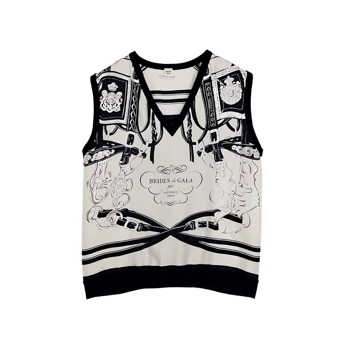 ITV8AJH5H6HI Hermes Bride de Gala Sleeveless Twill Top 36 Ecru/Black (5HA1469)