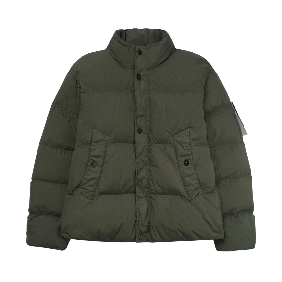 스톤 아일랜드 4100010 크링클 랩스 NY 리사이클 나일론 다운 자켓 윈드 레지스턴스 밀리터리 그린 - 25FW(Stone Island 4100010 Crinkle Reps NY Recycled Nylon Down Jacket with Wind Resistance Military Green - 25FW)