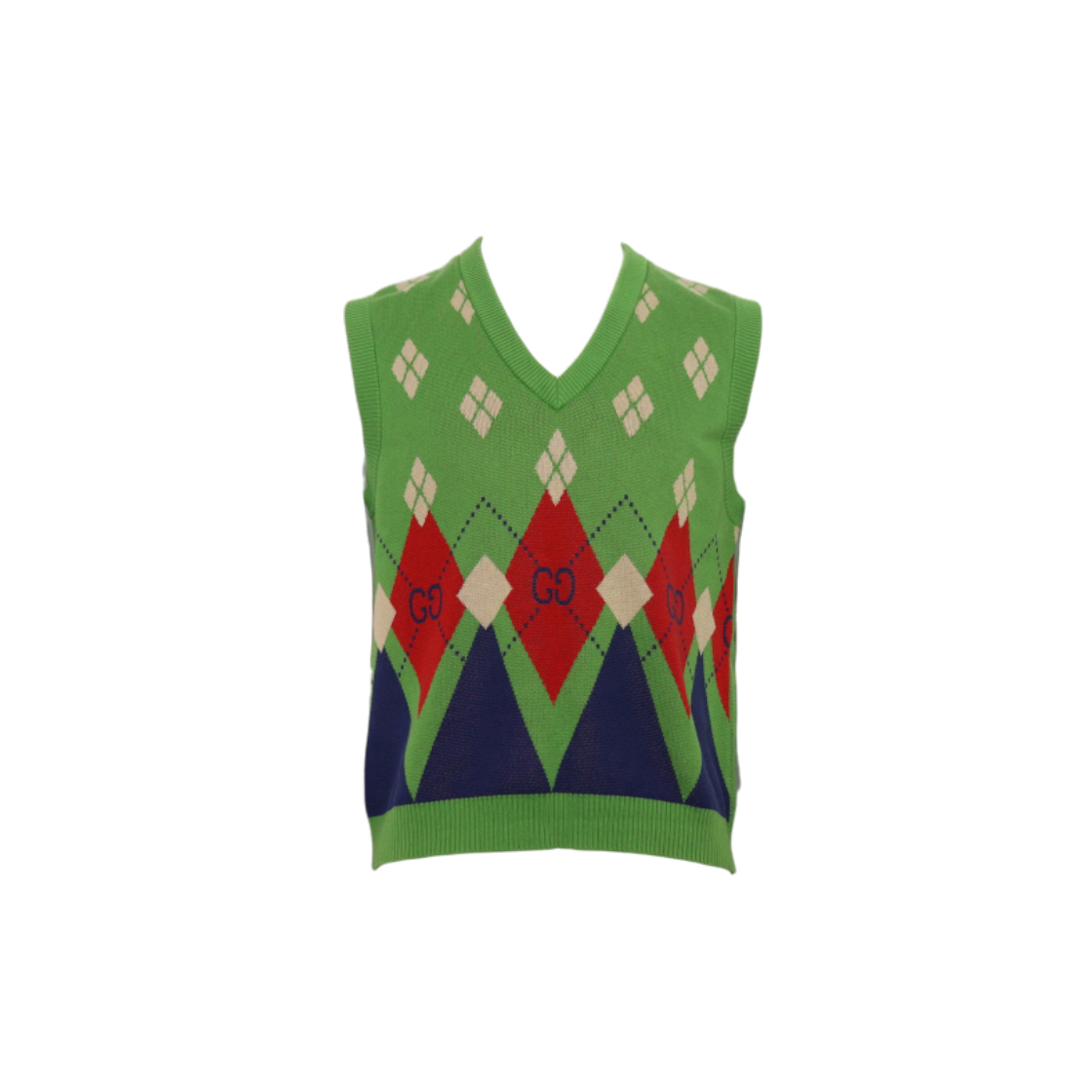 ITG4N9T3Q5JE Gucci Green Argyle Logo Cotton Knit Men's Vest