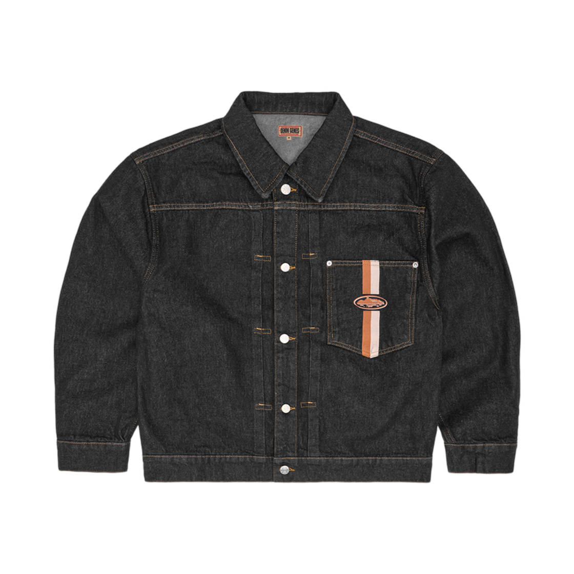 - Corteiz Dual Stripe Denim Jacket Washed Black