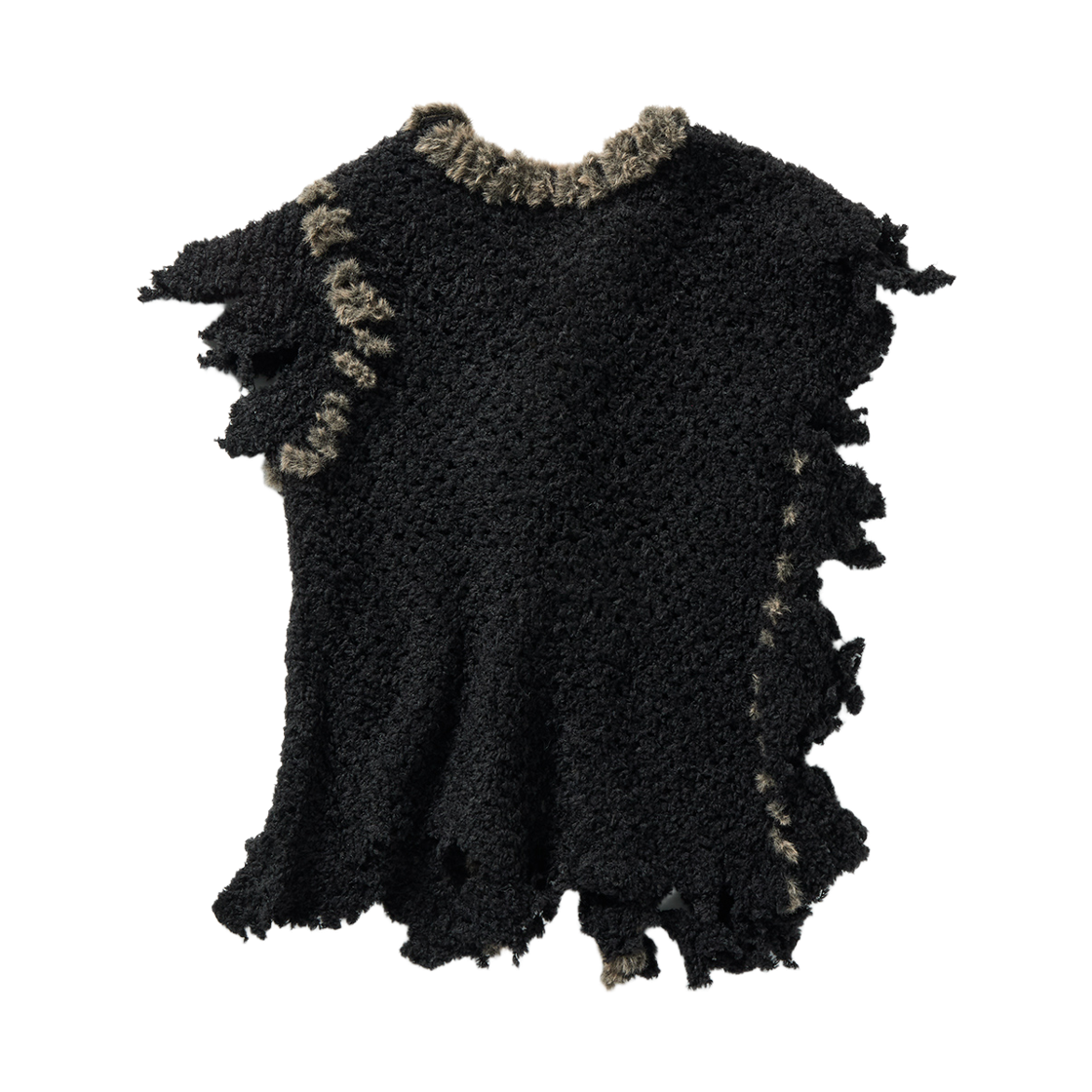 (W) 퍼버즈 플러피 트림 메쉬 니트 가디건 블랙((W) Perverze Fluffy Trim Mesh Knit Cardigan Black) - 2