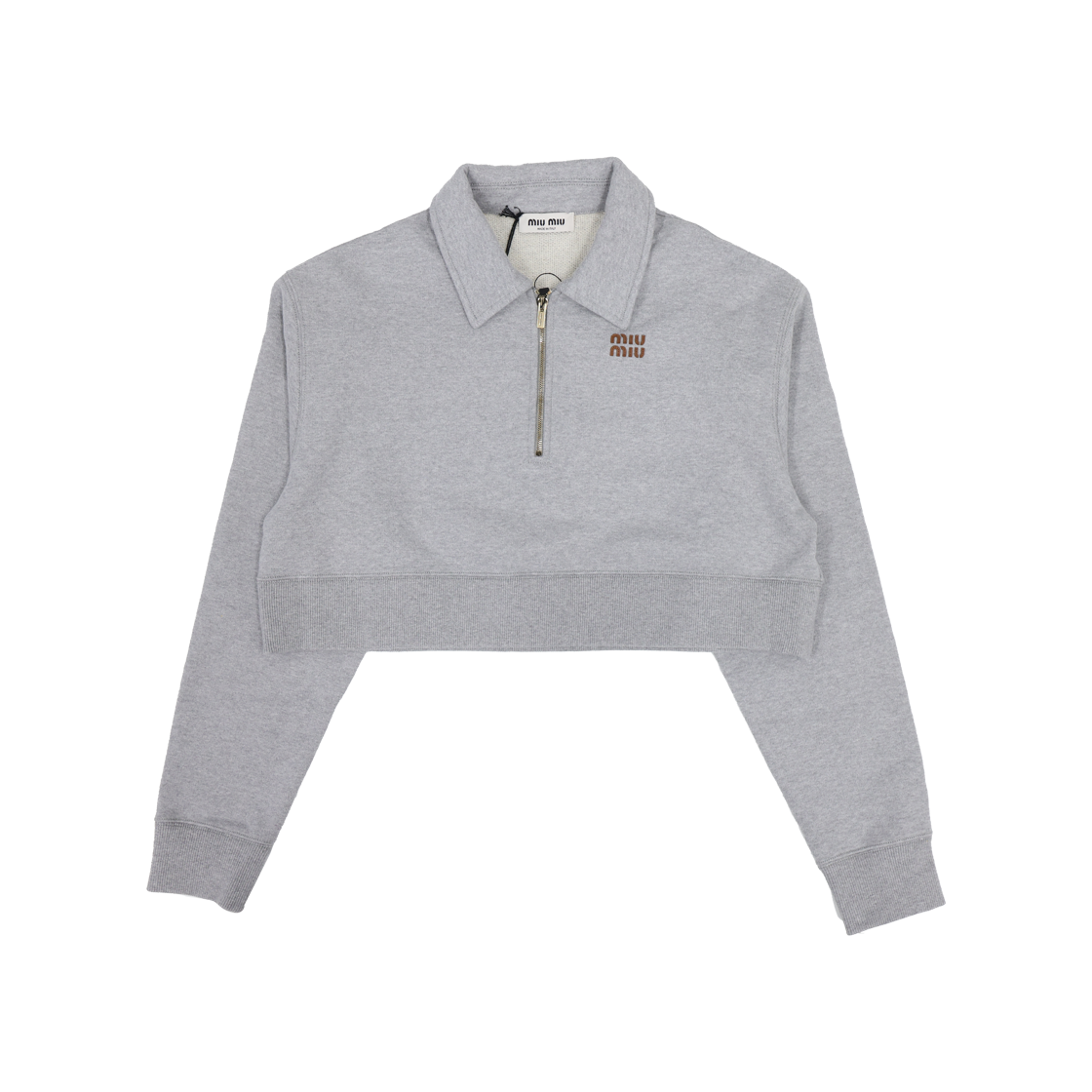 ITDSJUKPQV7V Miu Miu MJL070 Half-Zip Oversized Collar Sweatshirt in Cotton Gray
