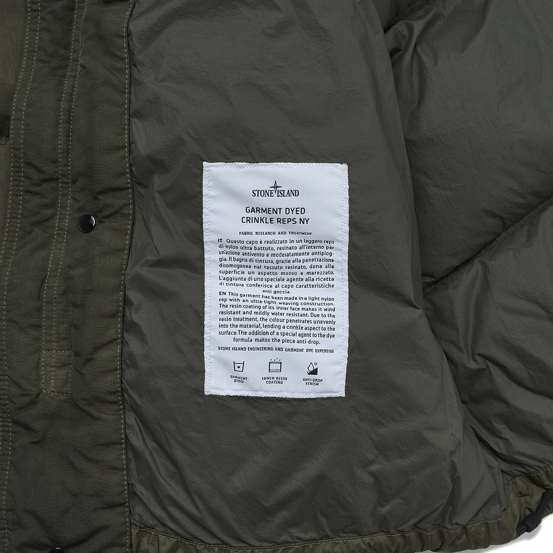 스톤 아일랜드 4100010 크링클 랩스 NY 리사이클 나일론 다운 자켓 윈드 레지스턴스 밀리터리 그린 - 25FW(Stone Island 4100010 Crinkle Reps NY Recycled Nylon Down Jacket with Wind Resistance Military Green - 25FW) - 5