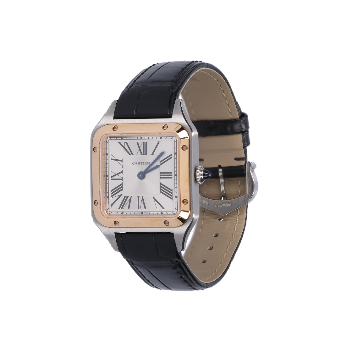 ITPA7AEJ6ORU Cartier Santos-Dumont Quartz Watch in Rose Gold and Steel with Leather Strap