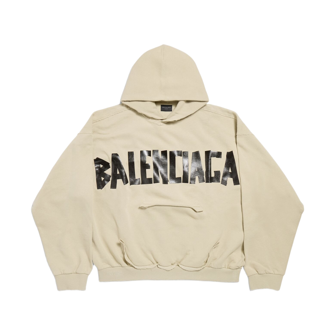 744441TSV869501 Balenciaga Tape Type Ripped Pocket Hoodie Beige
