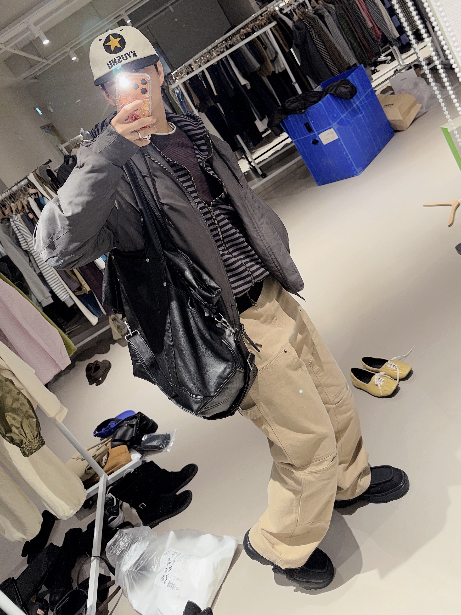 Aoiro KYUSHU Star ビール Cap, Sansan Gear Bomber Jacket Khaki 착용 스타일 - 3
