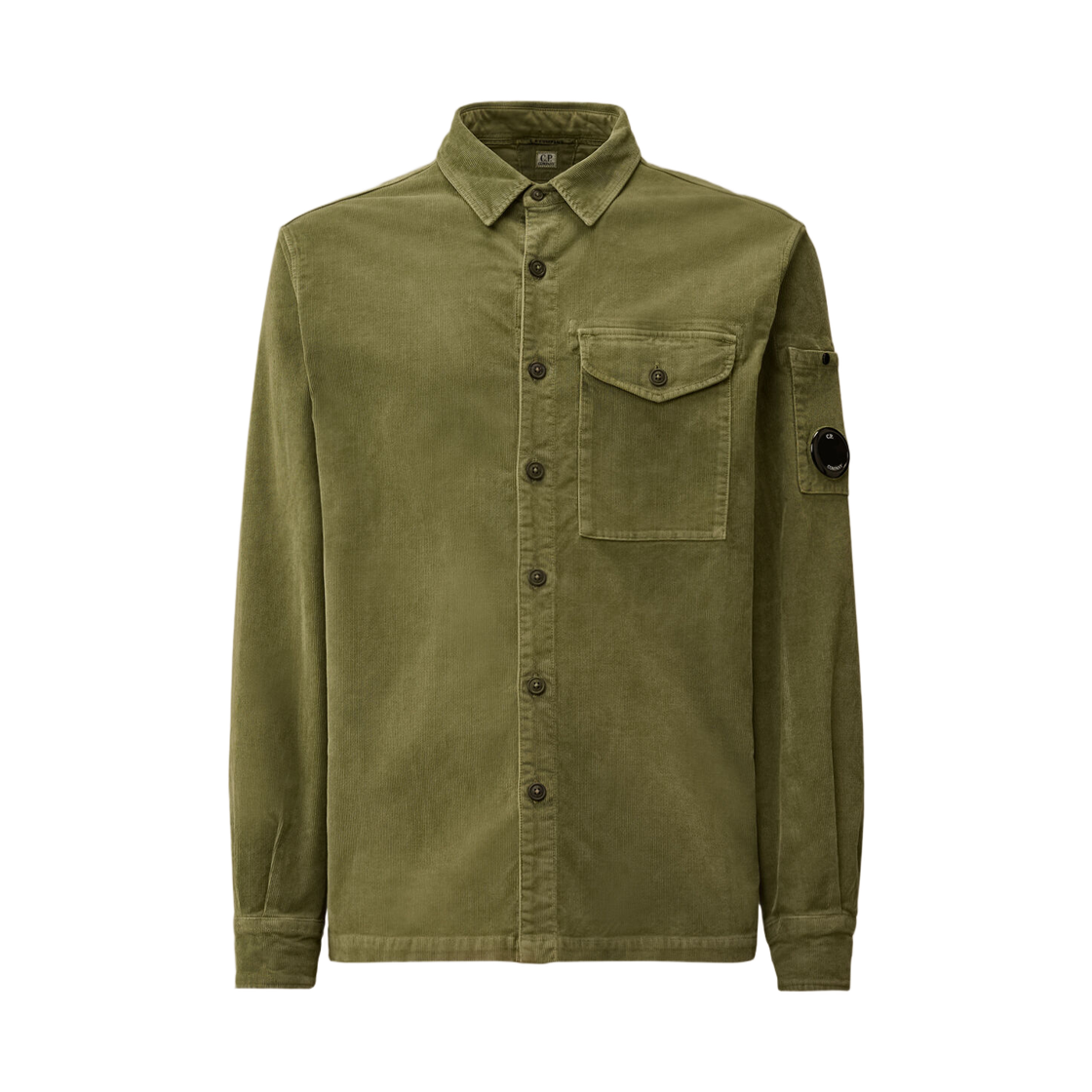 19CMSH071A006410O612 C.P. Company Corduroy Lens Longsleeve Button Shirt Seagrass Green - 25FW