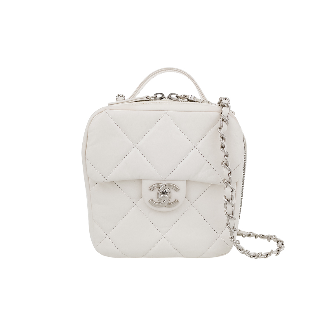 ITONIOUFSORC Chanel 20C Flap Square Bag in White Calfskin with Silver Hardware